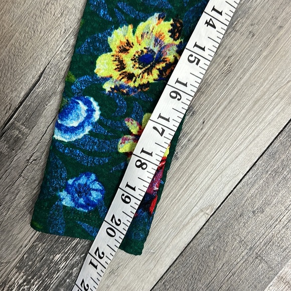 Zara Textured Green Floral Print Dress Gathered Side Size S Long Sleeve Bodycon - Picture 12 of 16